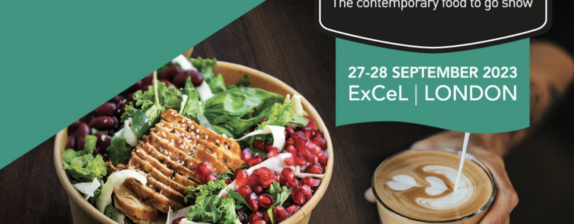 A bowl of salad beside a coffee cup. Text reads: "Join us at lunch! The contemporary food to go show, 27-28 September 2023, ExCeL | LONDON. Register for FREE. lunchshow.co.uk #lunch23" Co-located with: Trade Only, Commercial Kitchen (27-28 September 2023, ExCeL, London), Casual Dining (27-28 September 2023, ExCeL, London), The Food Shows London 2023.